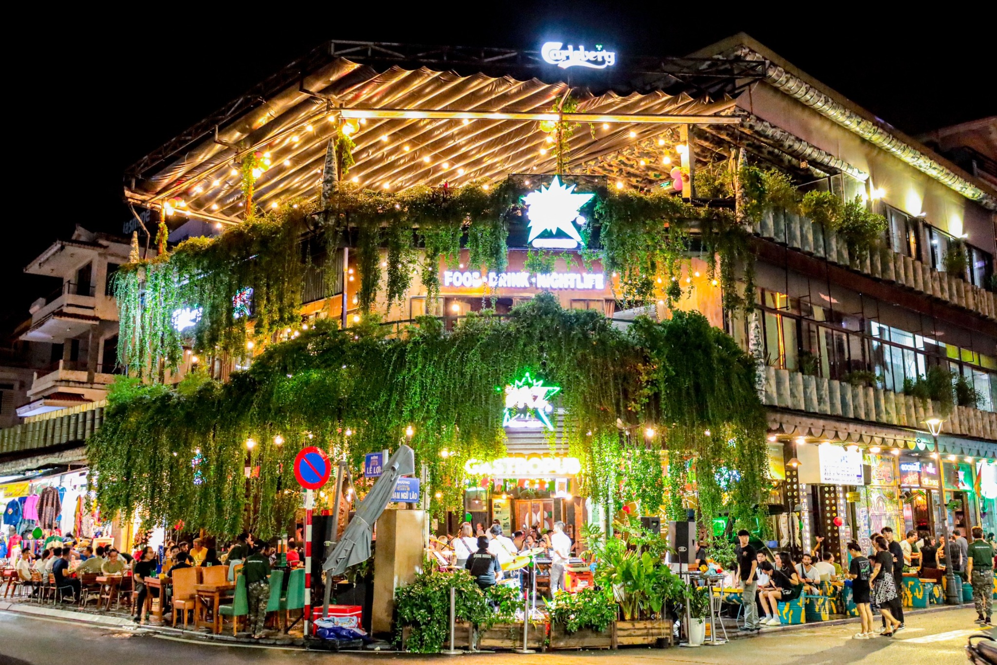 DMZ Bar Hue exterior at night